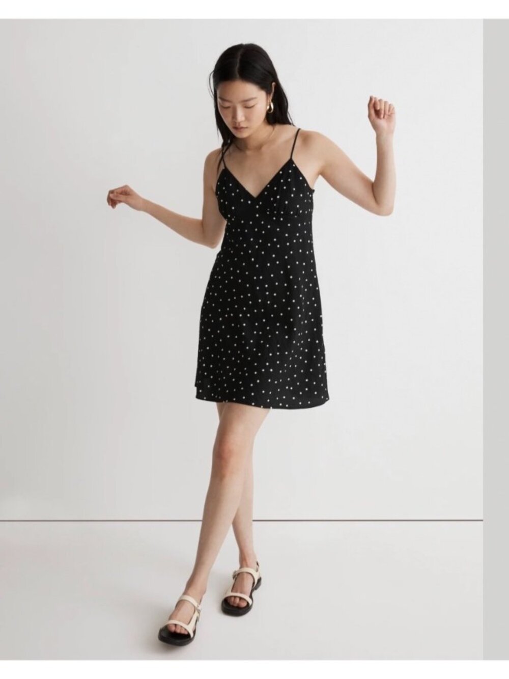 Madewell Layton Mini Slip Dress Black White Polkadot Size 0 Date Night